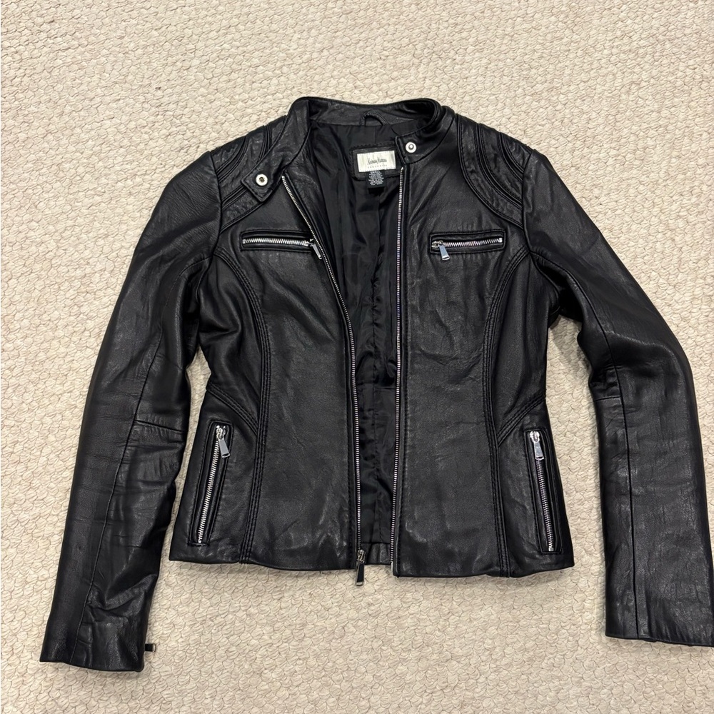 Neiman Marcus Black Leather Jacket Moto biker small